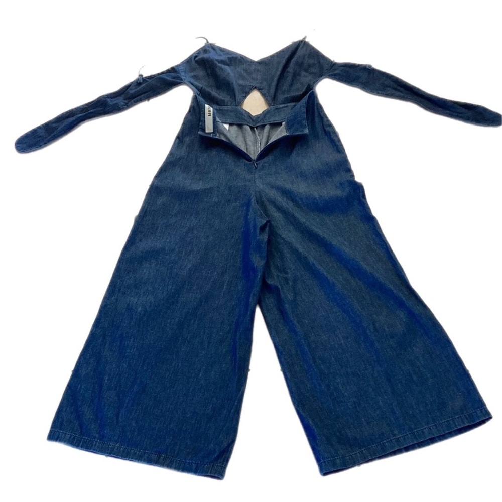 MOTO Topshop denim Jumpsuit Wide Leg cutouts high waist - Picture 6 of 9